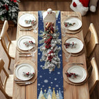 GEEORY Christmas Table Runner 13x60 Inch, Xmas Trees Snowflakes Holiday Decorative Farmhouse Table Decoration for Kitchen Dinning, Indoor Outdoor Dinner Party Decor (Blue) GT151-60