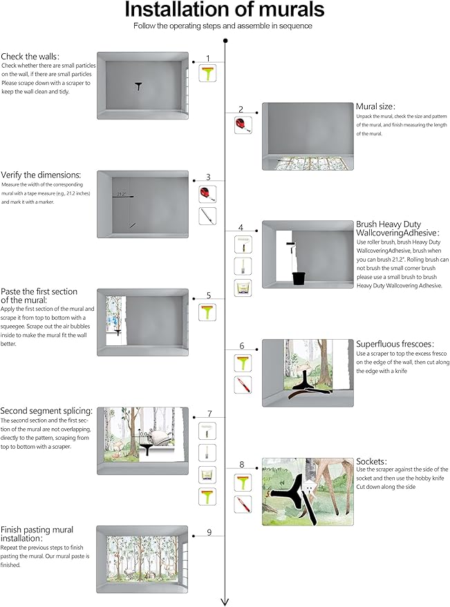 WFBHUA-Kids Wallpaper Watercolor Forest Cartoon Animals Wall Murals Suitable for Nursery Boys Girls Bedroom Room (Not Peel and Stick)