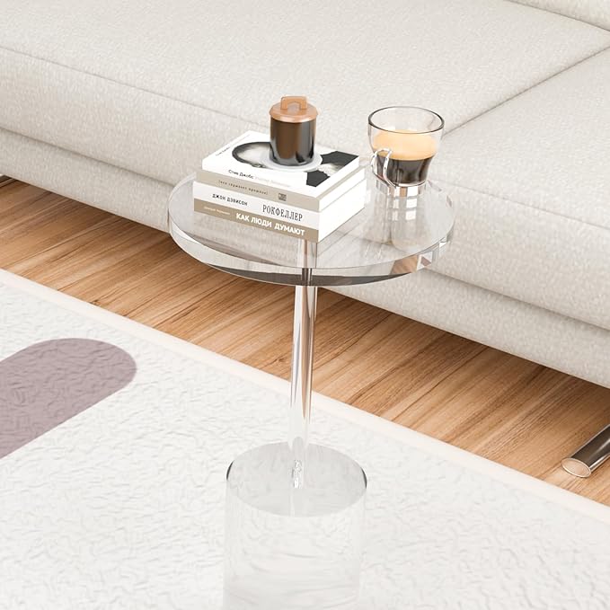 Acrylic End Table, Modern Minimalist Acrylic Side Tables, Clear Side Table for Living Room, Bedroom, Office, Drink Table (12" D x 12" W x 21" H, Transparent)