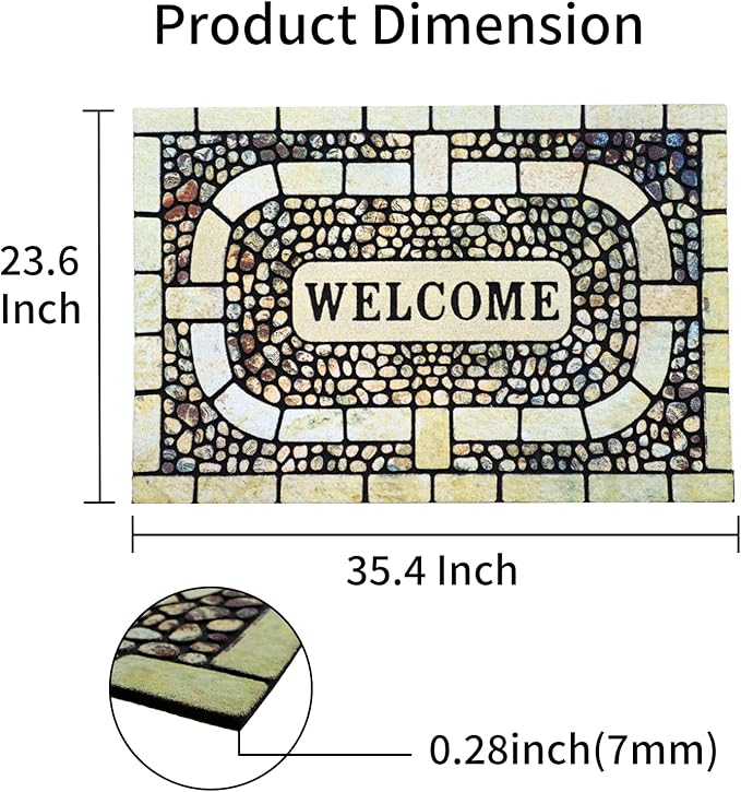Door Mat Welcome Mat, Heavy Duty Door Mat 23.6 x 35.4 Inch Front Door Mat Rug Doormat for Outdoor Entrance Home Non-Slip Rubber Rug for Front Door, Outside, Entryway, Patio (Yellow Welcome)