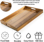 YOUEON 2 Pack Large Acacia Wood Serving Tray with Handles, 17x12 Inch Decorative Wood Trays for Serving Food, Party, Rectangle Ottoman Tray, Coffee Table Trays for Bed, Living Room, Kitchen