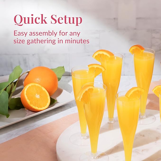 Prestee Set of 24 Clear Plastic Champagne Flutes - 4.5 oz Capacity Shatterproof Disposable Glasses - Suitable for Weddings, Cocktail Parties, and Outdoor Celebrations
