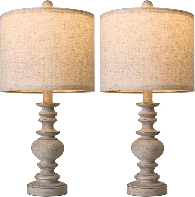 BOBOMOMO Tradition 20" Rustic Table Lamp Set of 2 for Living Room Bedroom Bedside Desk Lamps Bedroom Nightstand Vintage Lamps Linen（Suitable for Decorating Small Areas）