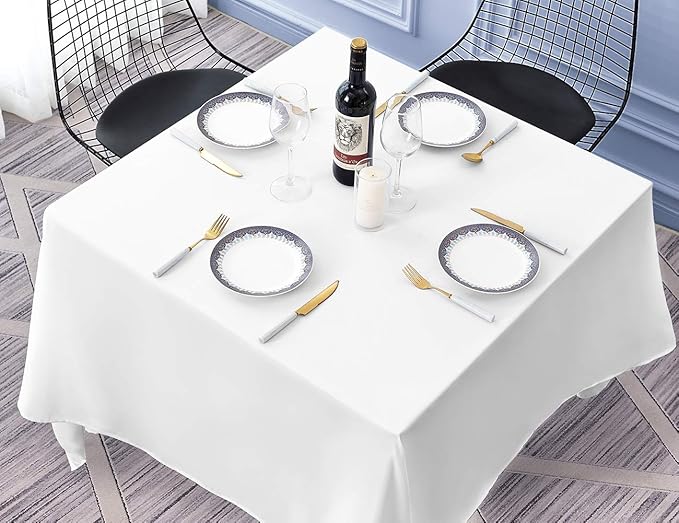 Surmente White Square Tablecloth-52x52 Inch Table Cloth for Small Square Tables,Washable Polyester Table Cover for Weddings, Banquets, or Restaurants