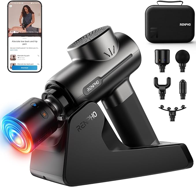 RENPHO Massage Gun with Heat and Cold, Portable Percussion Muscle Deep Tissue Massager with Charging Stand, Active+ Thermacool Deluxe