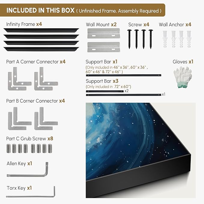 SIGNWIN 36"x60" Extra Large Framed Wall Art Spiral Galaxy Vivid Blue and Yellow Cosmic Space Illustration for Home Living Room Bedroom Decor (Frame Assembly Required)