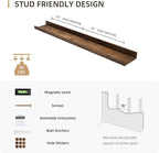 Picture Ledge Shelf, Wood Floating Shelves Set of 2, 36 inch Picture Ledge Shelves, Photo Ledge Nursery Book Shelves Wall Mounted for Living Room Kids' Room Bedroom, Color Brown