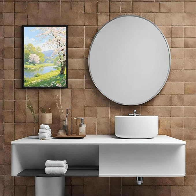 The scenery of a stream between trees and cherry blossoms under the blue sky is suitable for posting in the living room bedroom office landscape posters