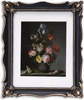 11x14 Vintage Picture Frame with Embossed Flower Design, Black Ornate Frame for 11x14 or 8x10 Pictures with White Mat, Home Decor (Black, 8x10)