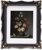 11x14 Vintage Picture Frame with Embossed Flower Design, Black Ornate Frame for 11x14 or 8x10 Pictures with White Mat, Home Decor (Black, 8x10)