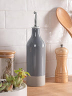 famiware Milkyway 16oz Ceramic Olive Oil Dispenser Bottle, 1 Piece Oil Dispenser for Kitchen with Stainless Steel Pourers, Suitable for Storage Vinegar, Soy Sauce, Coffee Syrup, Liquids, Dark Gray