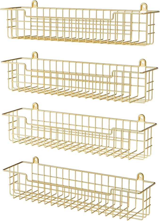 Spice Rack, 4-Pack Seasoning Organizer Wall Mount for Kitchen Storage Organization, Spice Holder Shelf Saving Space for Cabinet, RV, Pantry, Gold