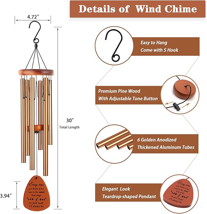 Memorial Gifts, Sympathy Wind Chimes Memorial Wind Chimes for Loss of Loved One Prime, Sympathy Gift, Bereavement/Remembrance Gifts in Memory of Loved One Mother Father, 30" Wooden