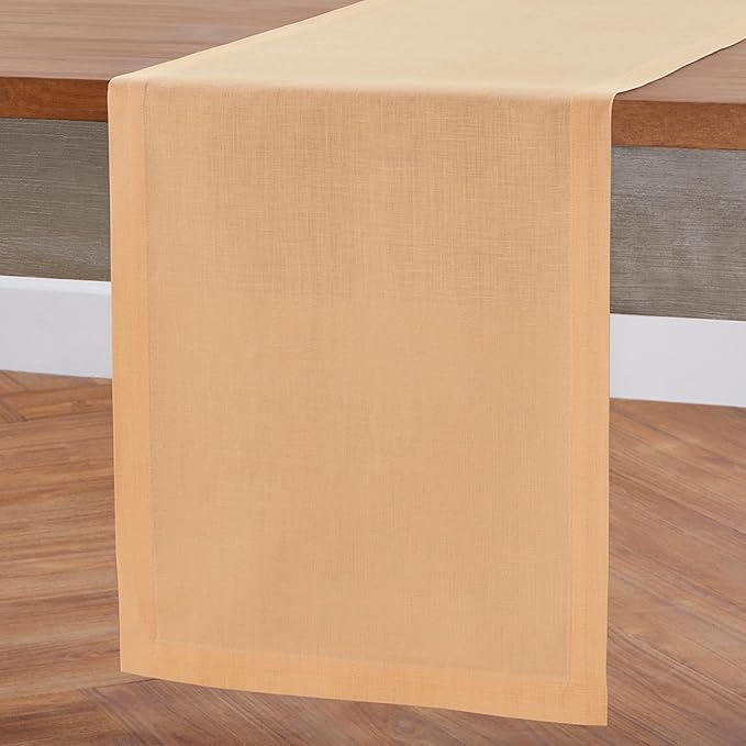 Solino Home Linen Table Runner 90 Inches Long - 100% Pure Linen Peach Table Runner 14 x 90 Inch - Fete