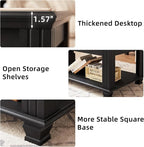 Farmhouse Coffee Tables for Living Room,Square Tea Table with Open Storage Shelf,Large Coffee Table,Rustic Wooden Center Table,Black