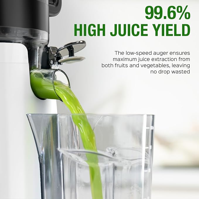 Juicer Machines, TUUMIIST Cold Press Juicer with 5.3" Extra Large Feed Chute Fit Whole Fruits & Vegetables Easy to Clean, High Juice Yield, BPA Free (White)