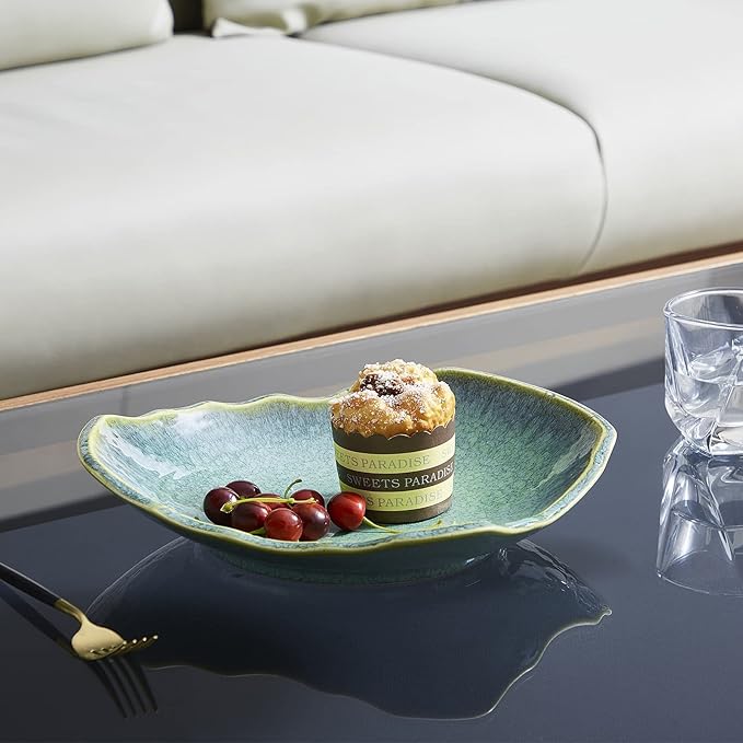 Ceramic Decorative Dish, 12'' Large Green Decorative Bowl, Versatile Centerpiece Decor, Key Bowl, Gift Decor Tray for Entryway Table Living Room Dining (12'' Dish)