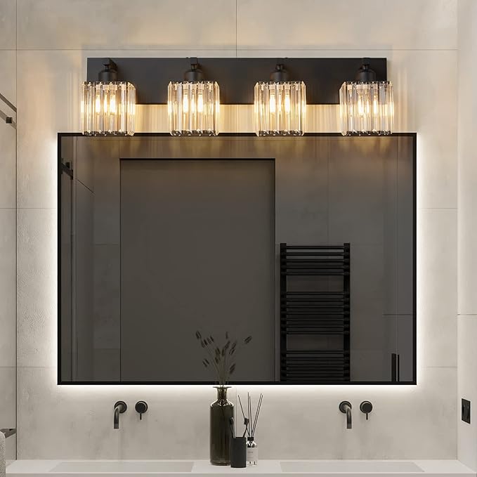 Modern 4-Light Black Crystal Bathroom Vanity Light Fixtures