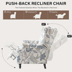 UIXE Pushback Recliner Chair, Push Back Accent Chair Fabric Upholstered Armchair for Living Room, Rivet Trim Home Theater Single Sofa Bedroom Reading Seat - Blue Plants