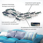Coastal Metal Fish Wall Decor, Large Nautical Fish Wall Décor,School of 20 Fish Wall Art,3D Fish Wall Sculpture,Fish Metallic Art Decor,Perfect for Living Room,Bedroom,Beach Or Boat Decor,59" X 16.5"