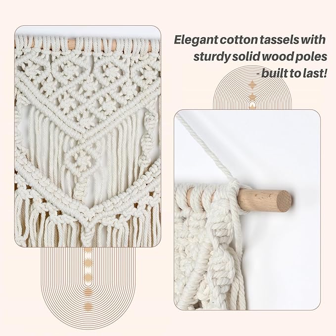 JONKASIPA Macrame Wall Hanging - Bohemian Handmade Woven Tassel Tapestry Chic Lace Hanging Home Decor,Macrame Wall Decor for Bedroom,Living Room or Apartment(White)