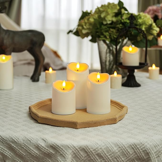 Homemory Rechargeable Flameless Candles, LED Candles, Battery Operated Candles with Remote and Timers, Outdoor Waterproof, Long Lasting, Set of 3