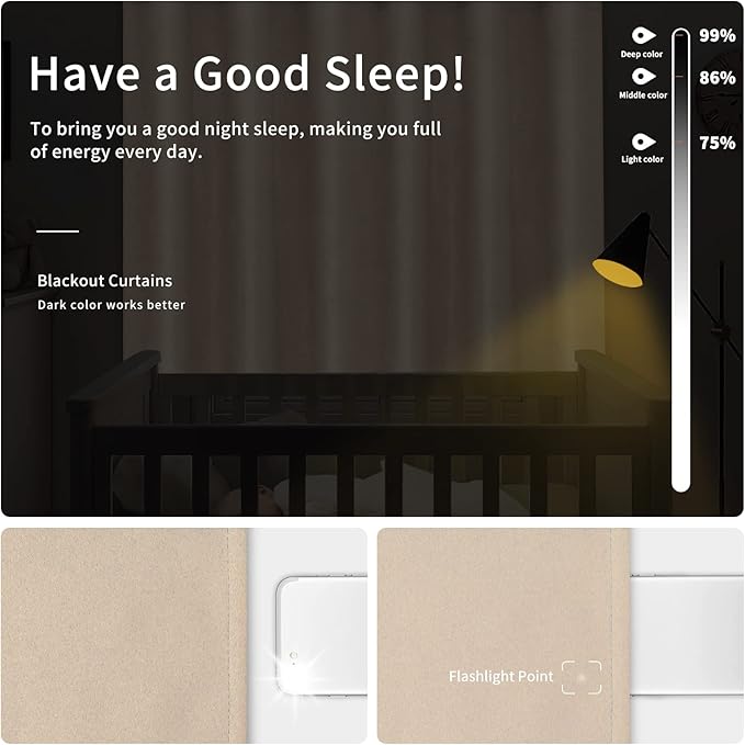 Easy-Going Blackout Curtains for Bedroom, Solid Thermal Insulated Grommet and Noise Reduction Window Drapes, Room Darkening Curtains for Living Room, 2 Panels (34x63 in, Beige)