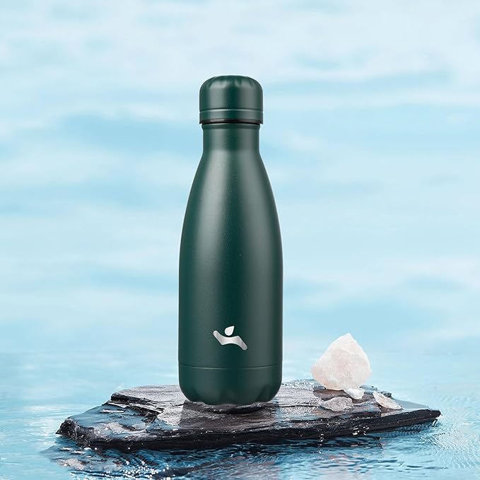 Insulated Water Bottles,12 oz Double Wall Stainless Steel Vacumm Metal Flask for Sports Travel,Army Green