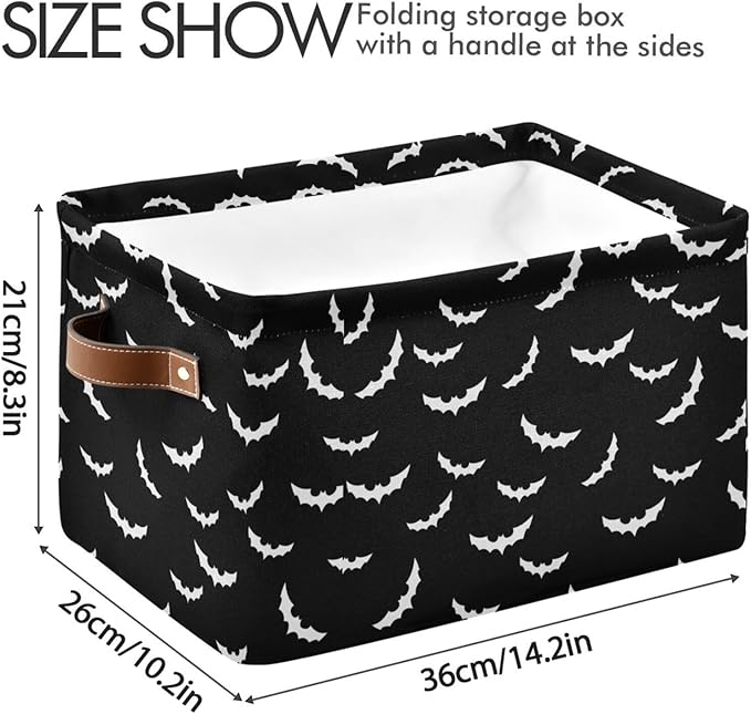 Storage Basket Bin Bats Halloween Goth Organizer Basket Collapsible Shelf Basket Cube with handle for Nursery Bedroom Bathroom