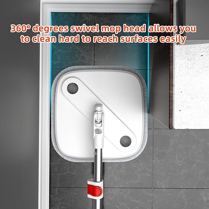 KZKR Spin Mop and Bucket Set with Self Separation Dirty and Clean Water System, Self Wringing 360° Rotating Square Mop Head for Home Floors Cleaning (1.0 Mop and Bucket Set (14 Pads))