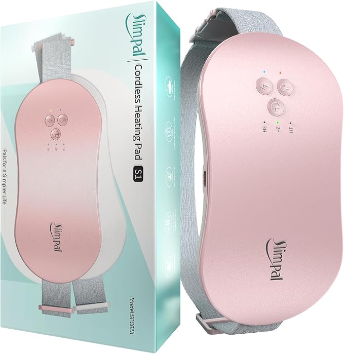 Slimpal Portable Heating Pad for Period Cramps, FSA HSA Eligible, Cordless Heat Pad for Menstrual Cramps Relief, 3 Timer Auto Off Setting, Electric Heating Belt Gifts for Her Women Girl Wife, Pink