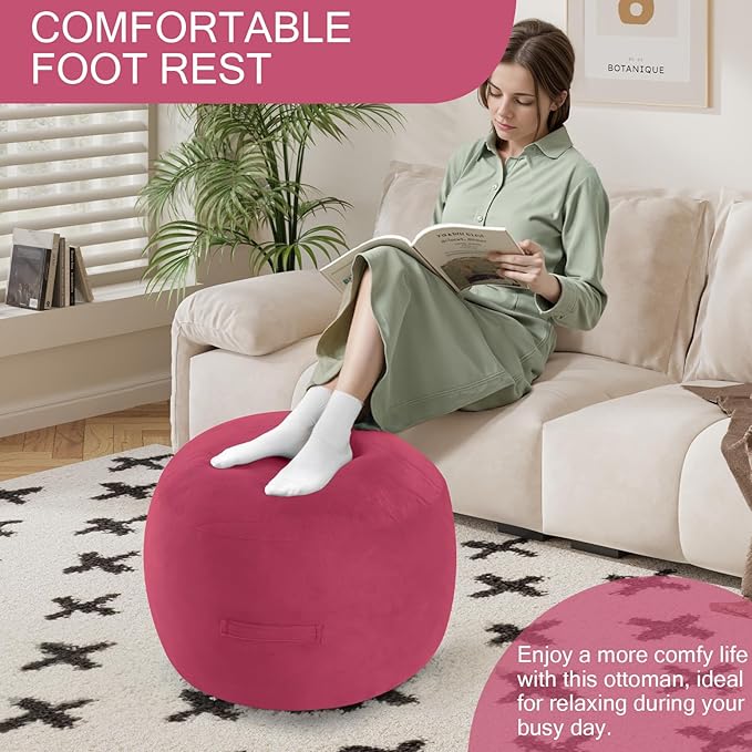 MeMoreCool Round Stuffed Pouf Ottoman Foot Rest, Floor Pouf Foot Stool with Soft Foam Chunk Filling, Small Round Ottoman Footstool Circle Footrest for Living Room