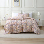 ABREEZE Paisley Bedding Sets 3Pcs Brushed Cotton Duvet Cover Set Queen Size Rustic Damask Gold Floral Comforter Cover with Zipper Closure Boho Bedding Collections