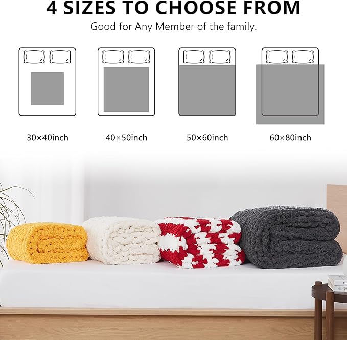 L'AGRATY Chunky Knit Blanket Throw - Soft Chunky Throw Blanket 50''x60'': 100% Hand Kintted Chenile Crochet Throw Blanket for Couch - Large Cable Knit Chunky Blanket for Home Decor(Grey)