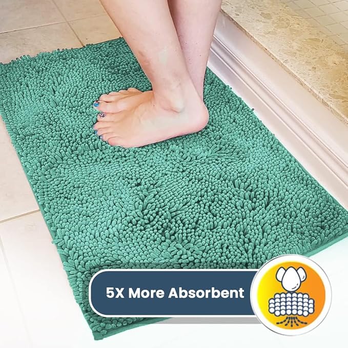 Muddy Mat® 4-Piece Seafoam Green Medium 30"X19" AS-SEEN-ON-TV Highly Absorbent Microfiber Door Mat, Bath Mat and Pet Rug, Non Slip Thick Washable, Soft Chenille for Kitchen Bedroom Indoor and Outdoor