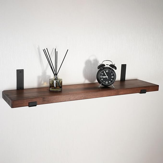 CONSDAN Floating Shelf for Wall Mounted Book Shelf Hanging Shelves Floating Bookshelf for Bedroom, Bathroom, Living Room, Kitchen USA Grown Solid Hardwood, Dark Maple 48x7.5x1.5 in
