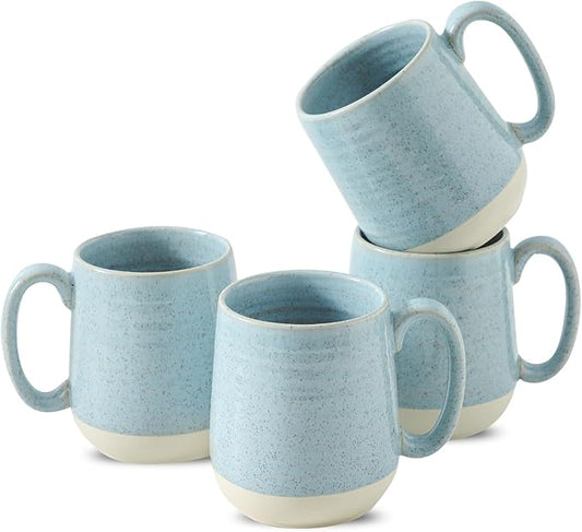Hasense Ceramic Coffee Mugs Set of 4, 15 Oz Coffee Cup with Handle for Women and Men, Modern Large Latte Mugs for Cappuccino, Tea, Cocoa, Microwave Dishwasher Safe, Mother's Day Gifts, Light Blue