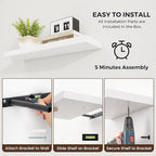 48 inch Floating Shelves for Wall Large Wall Mounted Shelves with Invisible Brackets, White Long Shelves for Bathroom, Living Room, Kitchen, Office, 48x9.1 inch deep Set of 2