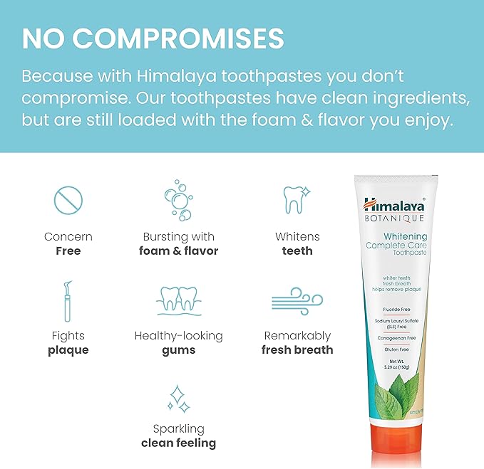 Himalaya Botanique Complete Care Whitening Toothpaste, Simply Mint, for a Clean Mouth, Whiter Teeth and Fresh Breath, 5.29 oz