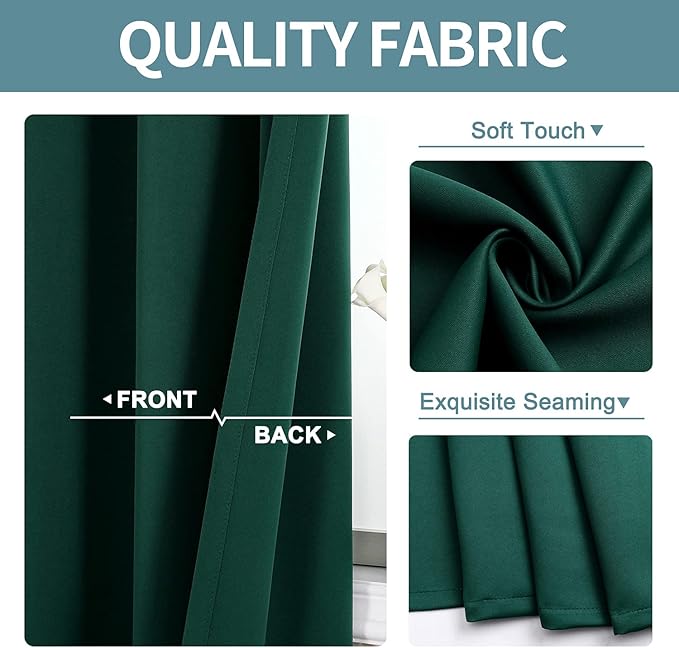 ChrisDowa Grommet Blackout Curtains for Bedroom and Living Room - 2 Panels Set Thermal Insulated Room Darkening Curtains (Forest Green, 52W x 63L)