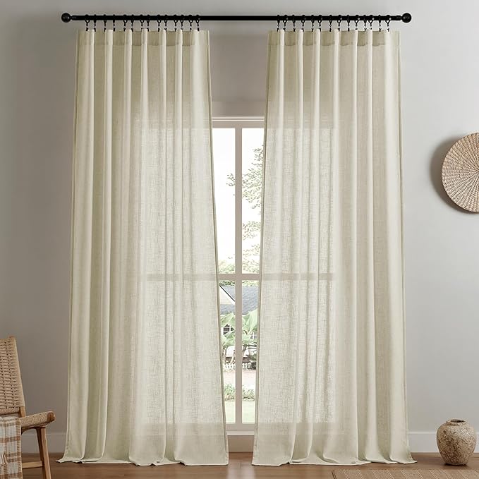 Joydeco Linen Curtains 72 Inch Length 2 Panel Sets,Light Filtering Curtains for Bedroom 52 Inch Wide Living Room Drapes with Back Tabs & Rod Pockets (W52 x L72 Inch, Linen)