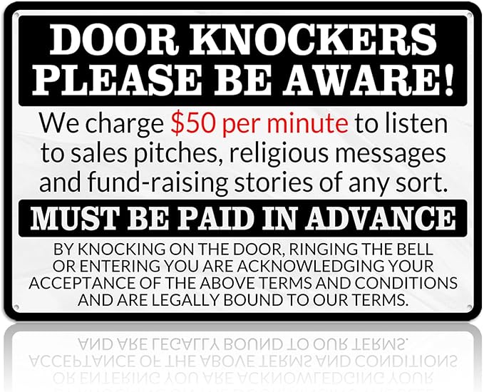 No Soliciting Sign for House Front Door - Funny Metal Tin Signs Room Decor Door Knockers Please Be Aware Warning Yard Sign, Home Bedroom Wall Art Decorations 8x12 Inch