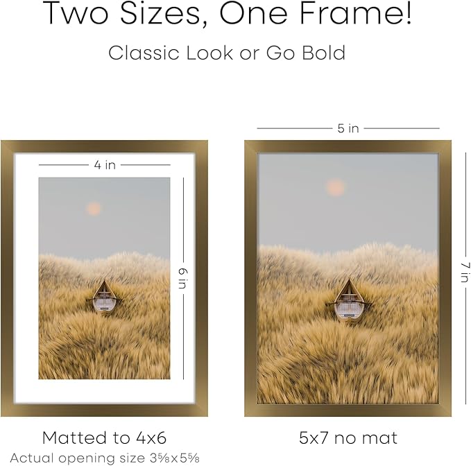 Homeforia 5x7 Picture Frame Bronze, High End Metal 5 x 7 Brass Frames with Mat 4 x 6 for Art, 5x7 Desk Frame Matted to 4x6 inch Photo, 5 by 7 Wall or Tabletop Frame, Tempered Glass, Wall Kit, Set of 1