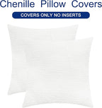 CaliTime Throw Pillow Covers Decorative 20 X 20 Inches Pack of 2 Cozy Chenille Cushion Cases for Couch Sofa Bed Living Room Home True White