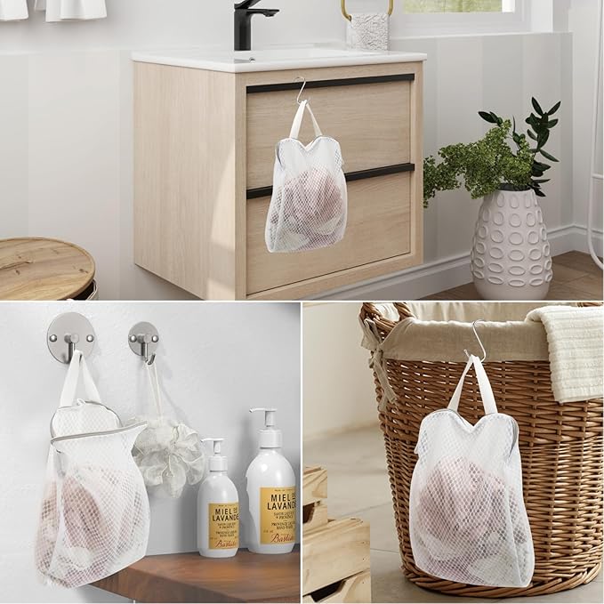 GWT 4Pcs 3D Mesh Laundry Bags with Hanging Handles (S/M/L/XL) - Durable Zippered Wash Bags for Delicates, Shoes & Bulk Clothes - Space-Saving Foldable Design