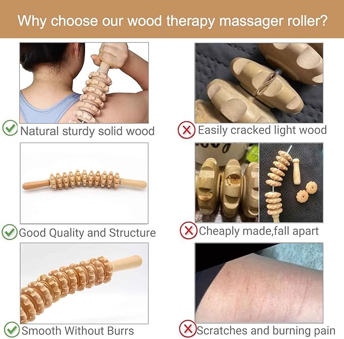 Wood Therapy Massage Tools, 16 inch Professional Wooden Massage Roller Stick & Wood Therapy Tools for Body Shaping, Body Sculpting Tools, Ease Deep Tissue