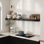 Black Floating Shelves for Wall - 72 Inch Wide x 12 Inch Deep Wall Shelves Set of 1 - Rustic Black Wood Shelves for Living Room, Bathroom, Laundry Room, Bedroom, Kitchen, Home Office