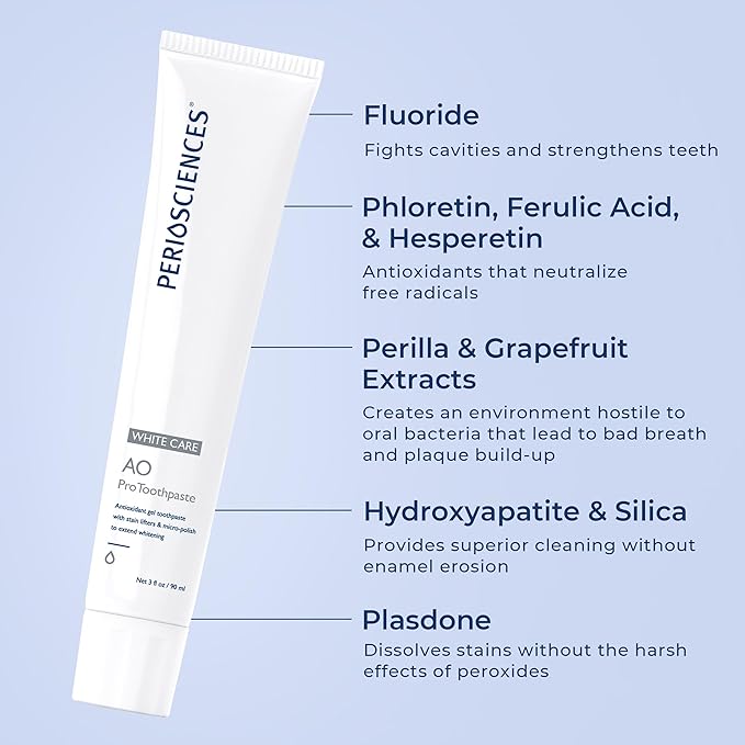 PerioSciences AO Pro Post Whitening Toothpaste with Nano Hydroxyapatite, Remineralizing, 3 fl oz / 90ml - Pack of 2