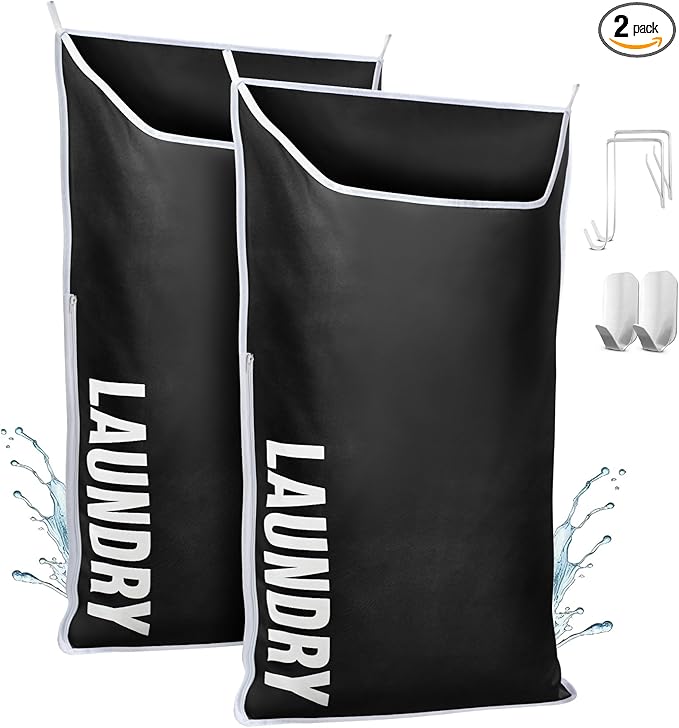 Hanging Laundry Hamper Bag XL 40x22", Space Saving over the Door Storage Bags, Behind the Door Hampers for Dirty Clothes & Wall Mounted Basket for Bathroom, Organizer for Small Room Spaces RV