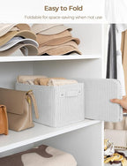 StorageWorks Narrow Storage Bins, Small Basket for Closet and Shelves, Rectangular Fabric Organizer with Handles, Toilet Paper Storage, Gray and White, 2-Pack